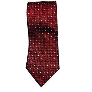Y2K Officecore Red Geometric Tie 58"x4" Umo Lorenzo Bold Retro Menswear
